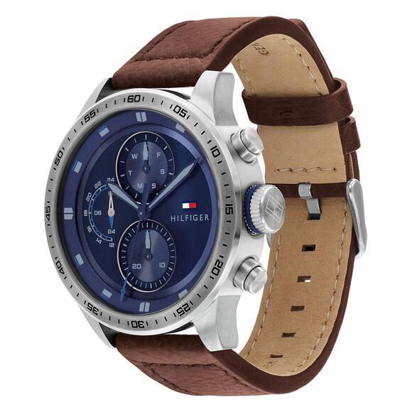 Tommy Hilfiger Men's Chronograph Brown Leather Strap Watch 46mm NEW - Picture 2 of 13